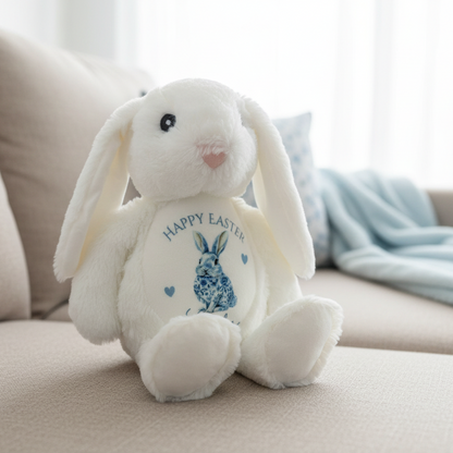 Blue Floral Bunny Teddy - Happy Easter