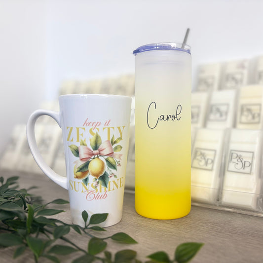 Summer Zesty Lemon Fruit 17oz Latte Mug & Yellow Neon 21oz Tumbler