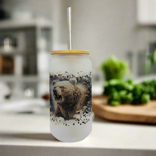 Bear Breakout Glass Can 18oz Tumbler