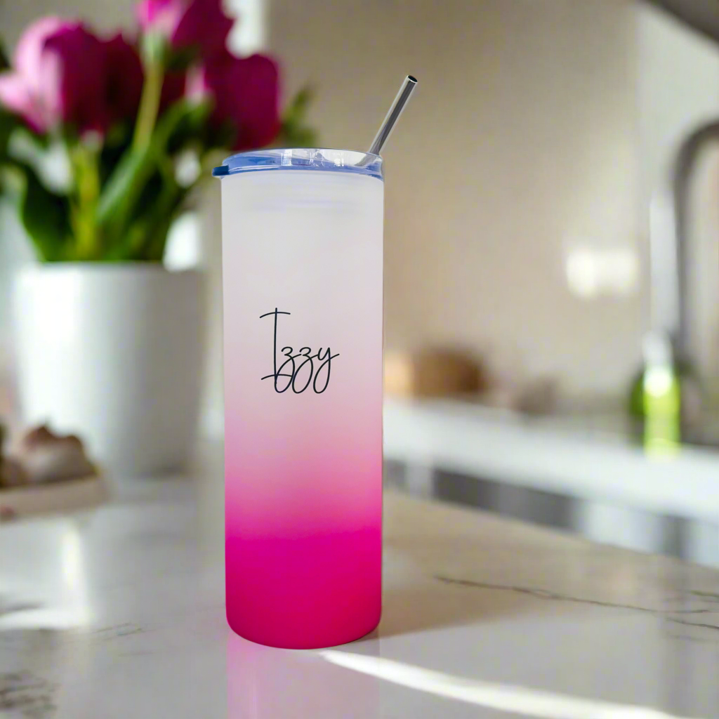 Name Neon Tall Skinny Glass Tumbler 25oz (choose your colour)