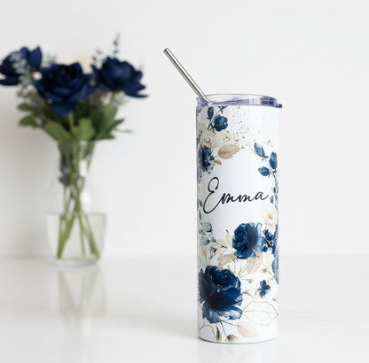 Navy Floral Named Tumbler
