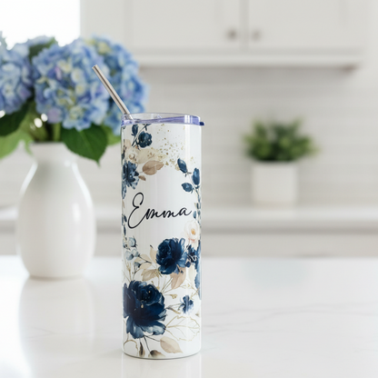 Navy Floral Named Tumbler