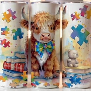 Highland Cow Autism Awareness Tumbler