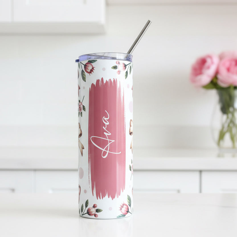 Pink and Beige Bows Named Tumbler