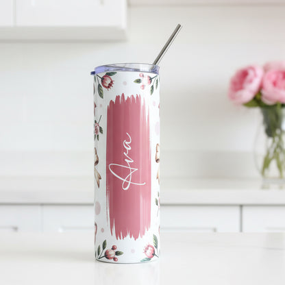 Pink and Beige Bows Named Tumbler