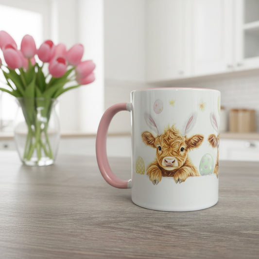 Highland Cow Pink Handle Mug