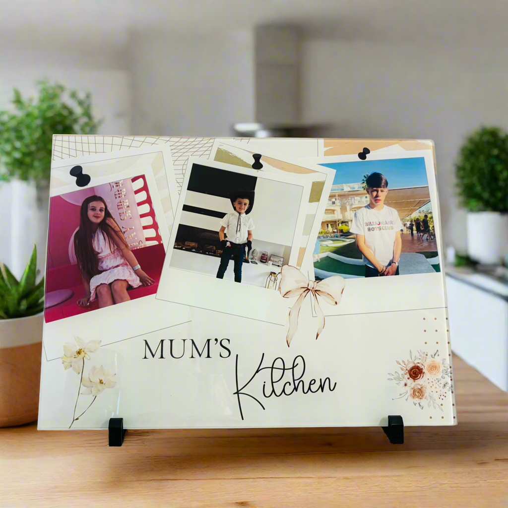 3 Photo Chopping Board with bows and flowers