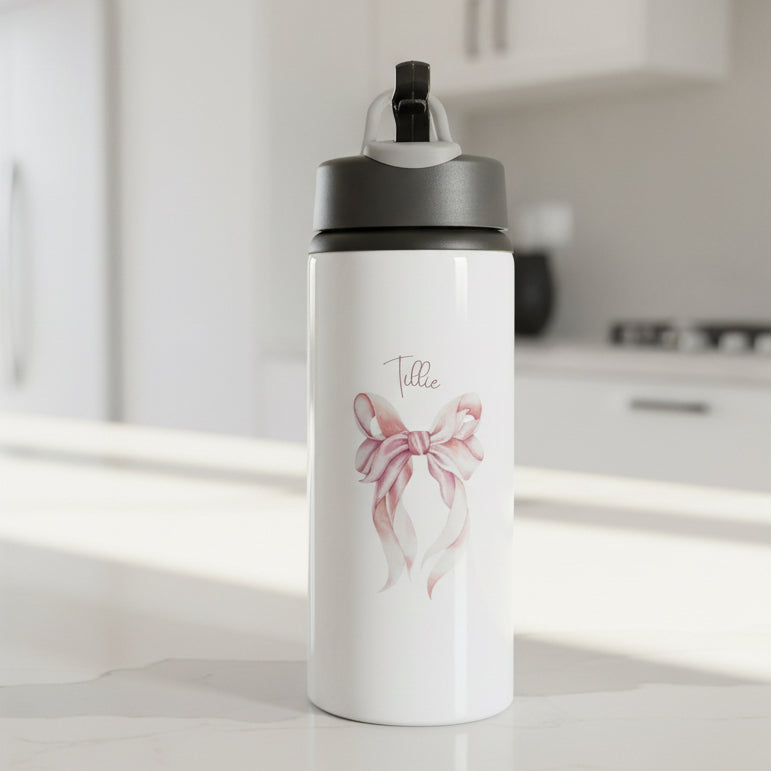 Pink Bow Flip Lid Sports Bottle