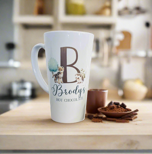 Initial Woodland Fox & Hedgehog Latte Ceramic Mug 17oz inc Box