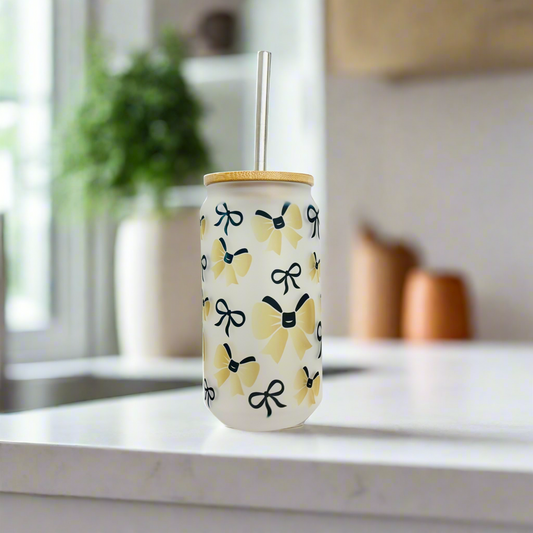 Beige and Black Frosted Glass Can 18oz Tumbler