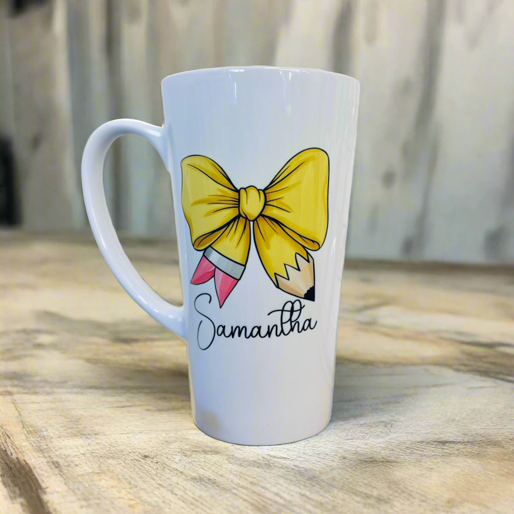 Latte Pencil Bow Ceramic Mug 17oz inc Box