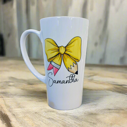 Latte Pencil Bow Ceramic Mug 17oz inc Box