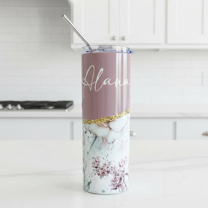 Dusky Pink, Floral Named Tumbler