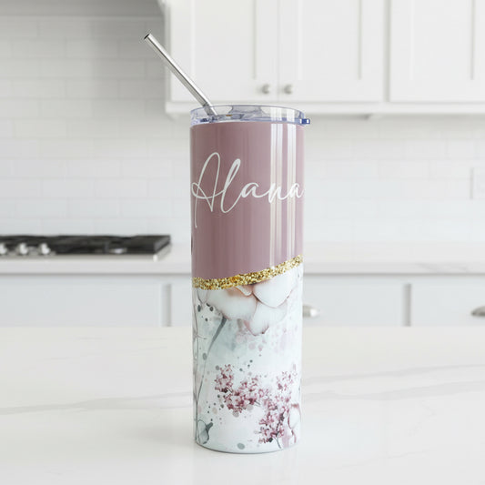 Dusky Pink, Floral Named Tumbler