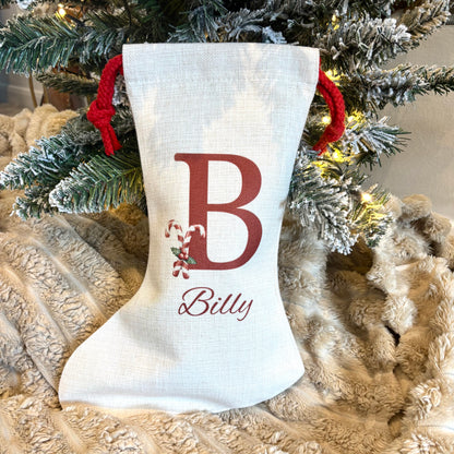 Initial Santa Sack with Candy Canes