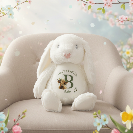 Initial Highland Cow /Teddy - Happy Easter