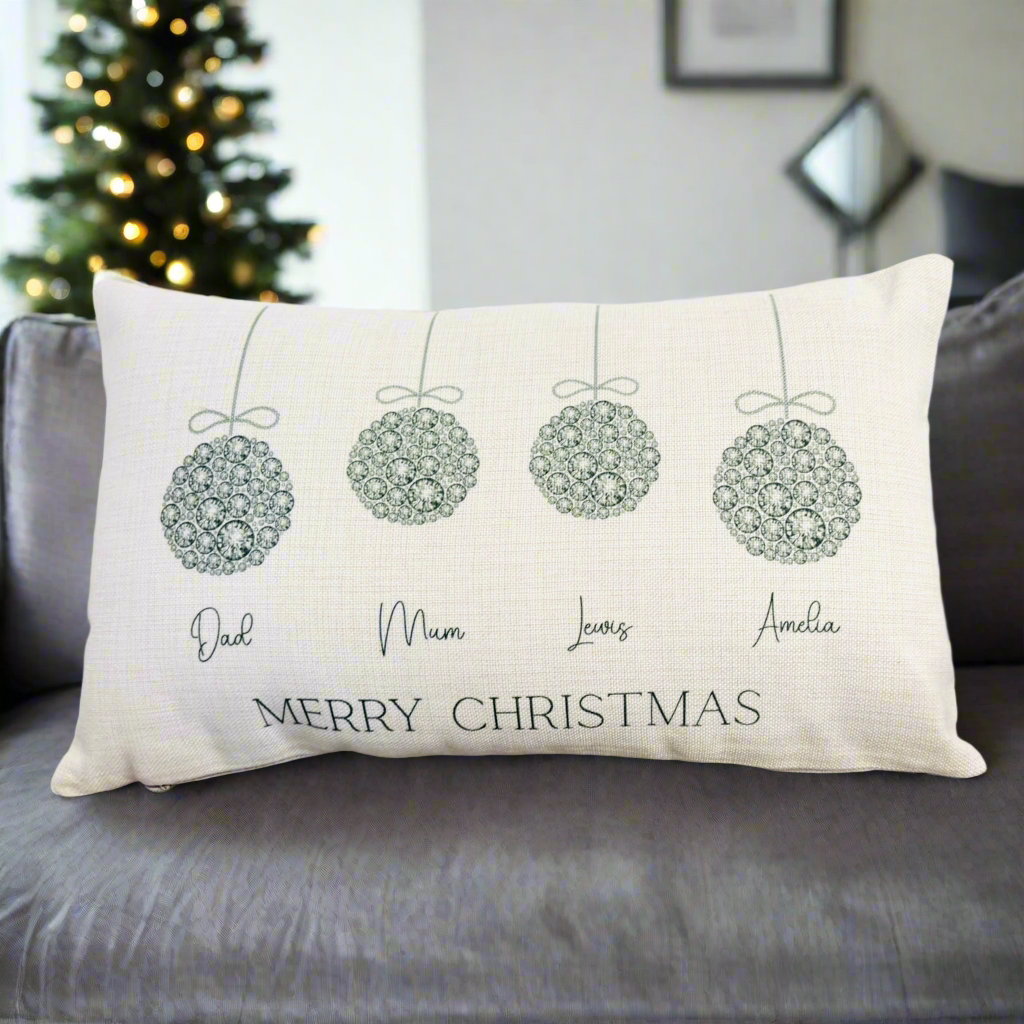 Silver Bauble family Christmas - Filled Cushion
