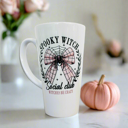 Spooky witch pink bow 17oz Latte Mug