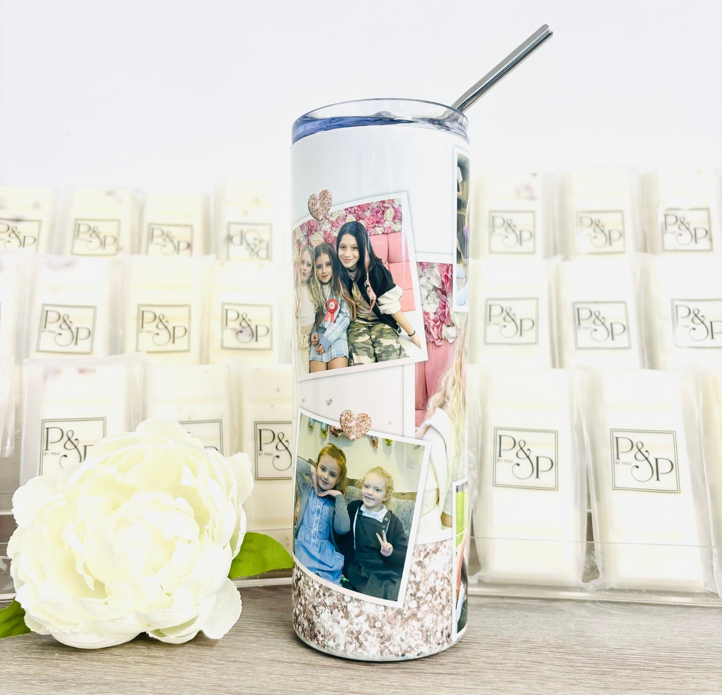 7 Photo Rose Gold Glitter Tumbler