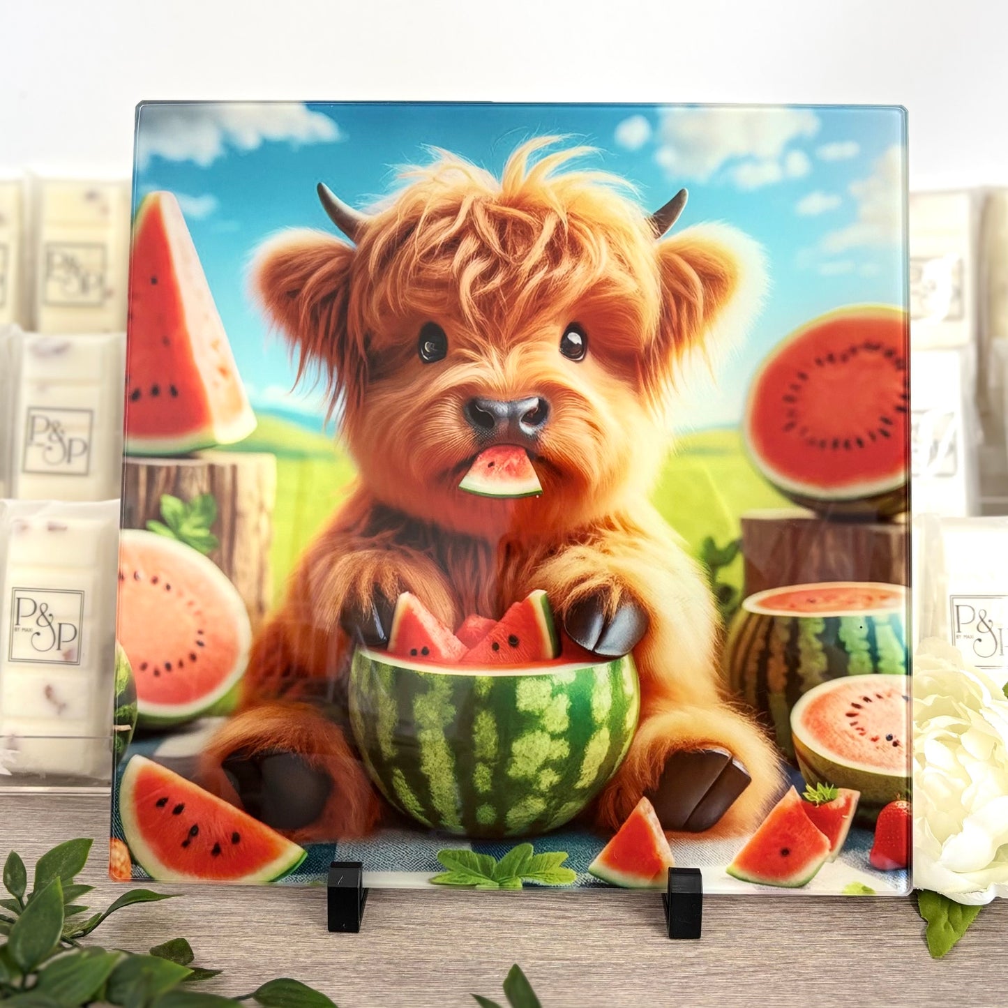 Watermelon Highland Cow 30cm Chopping Board