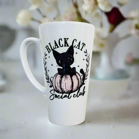 Black cat social club Latte 17oz Latte Mug