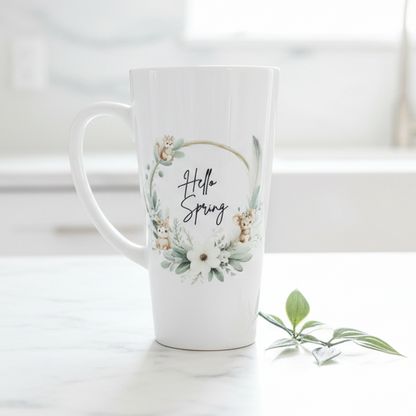 New Latte Ceramic Mug 17oz Hello Spring inc Box