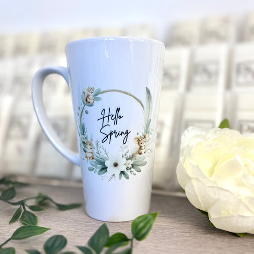 New Latte Ceramic Mug 17oz Hello Spring inc Box