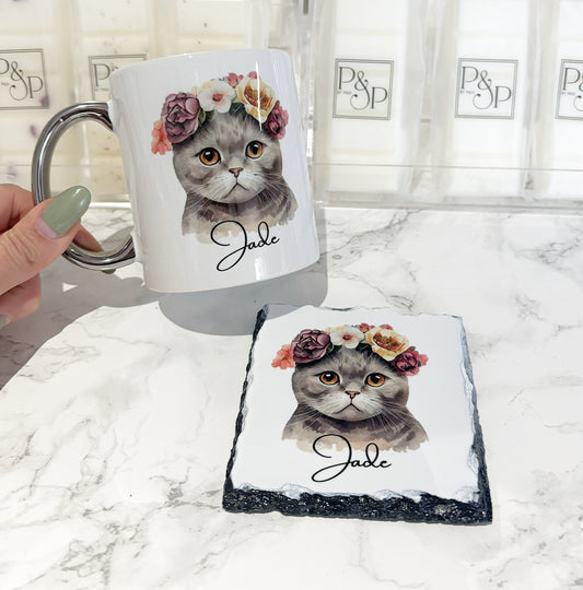 Cat Mug and Coaster Set