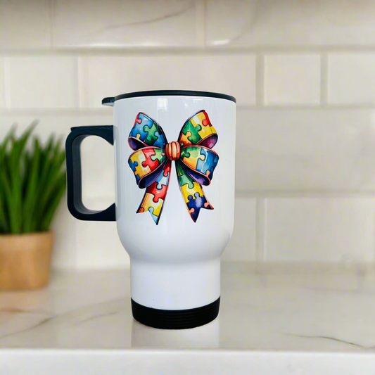 Travel Mug 14oz Autism Bow Design