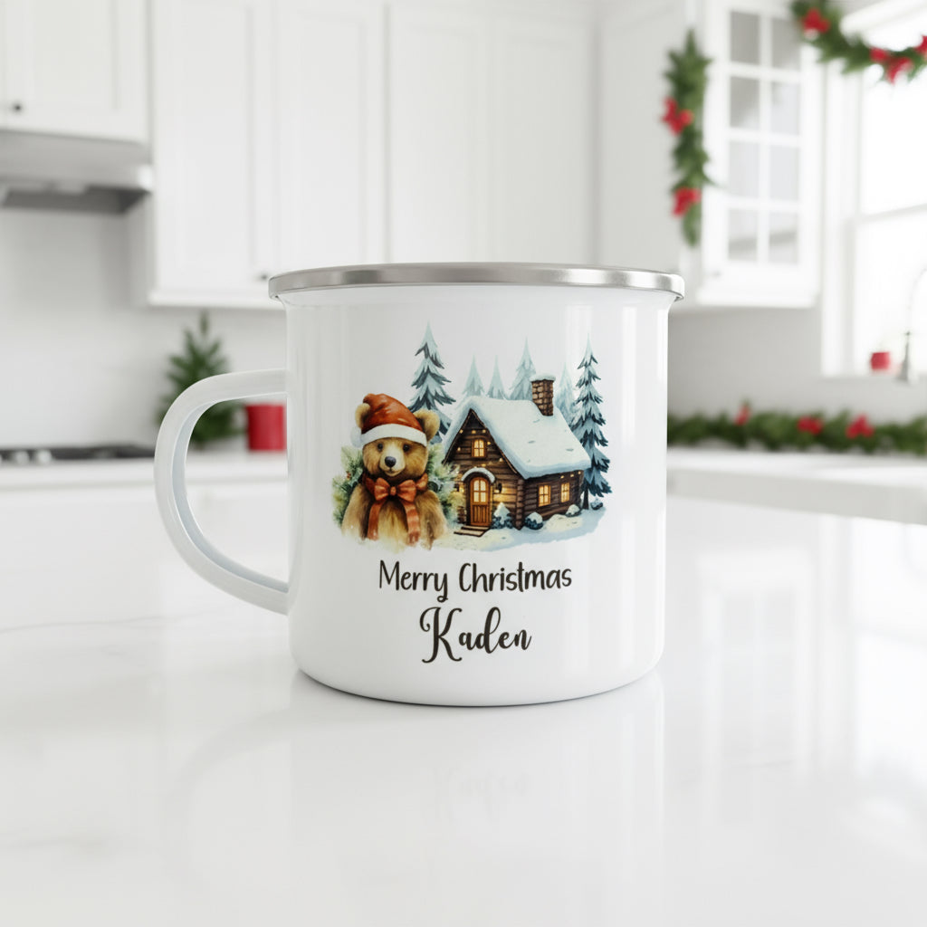 Metal Enamel Mug - Christmas Teddy Bear Village