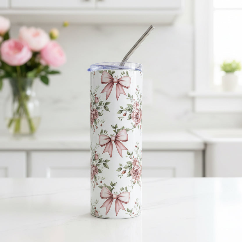 Vintage Rose and bows Named Tumbler