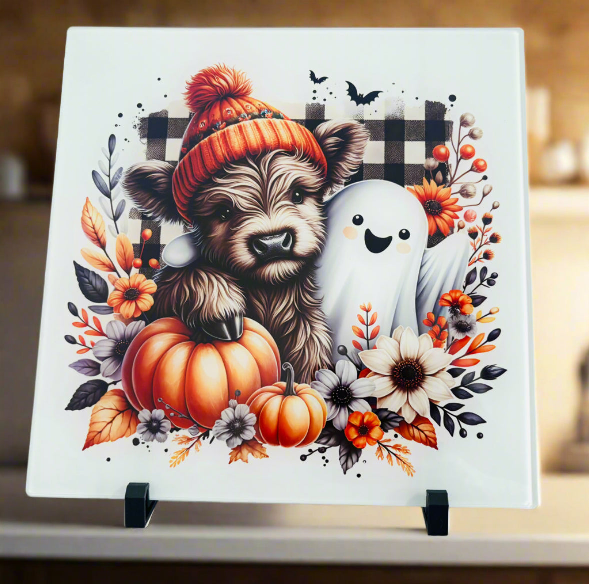 Highland Cow Ghost/ Pumpkin Chopping Board 30cm