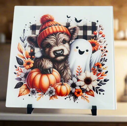 Highland Cow Ghost/ Pumpkin Chopping Board 30cm