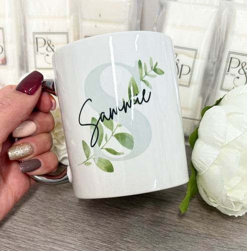 Silver Handle Initial And Name Mug