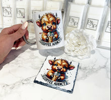 Coffee Addict Highland Cow Mug and Coaster Bundle