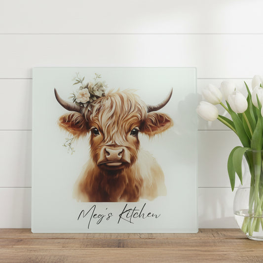 Highland Cow Sage Green Head Piece Chopping Board 30cm