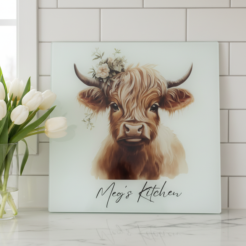 Highland Cow Sage Green Head Piece Chopping Board 30cm