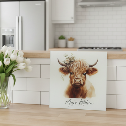 Highland Cow Sage Green Head Piece Chopping Board 30cm