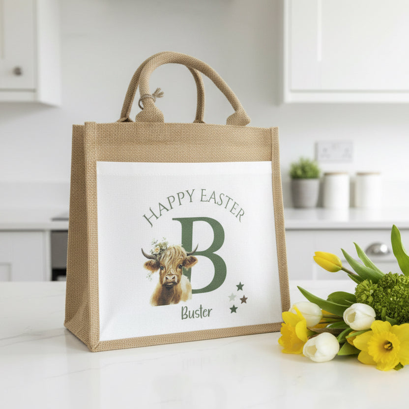 Highland Cow Initial Tote Bag