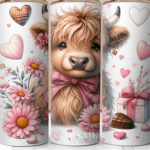 Highland Cow with Bow Tumbler Valentines