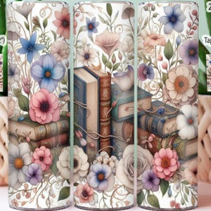 Books and Flowers Skinny Tumbler