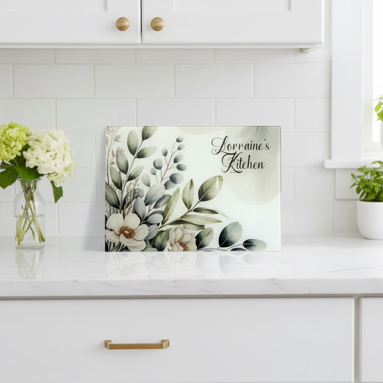 Sage Green Floral Chopping Board A3
