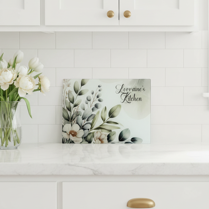 Sage Green Floral Chopping Board A3