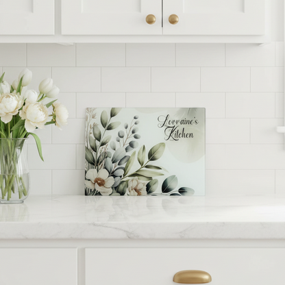 Sage Green Floral Chopping Board A3