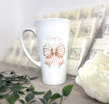 New Latte Ceramic Mug 17oz  Striped Bow inc Box