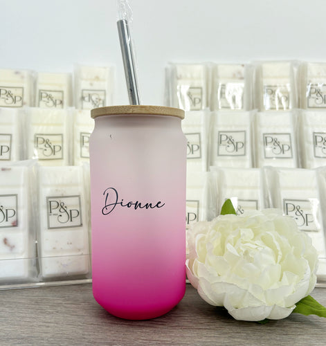 Neon Pink Glass Tumbler Name Printed: Dionne