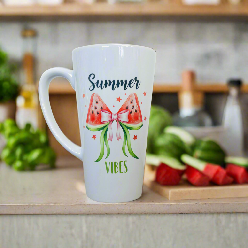 Summer Vibes Watermelon Bow 17oz Latte Mug