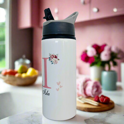 Floral Initial Sports Bottle