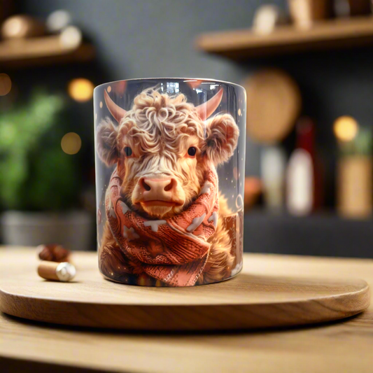 Christmas Highland Cow Flower Scarlf Mug