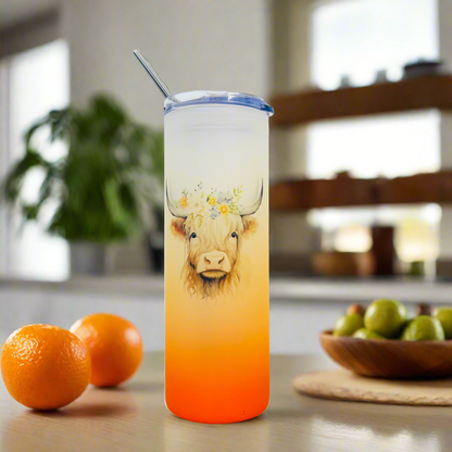 Highland Cow Tall Neon Skinny Glass Tumbler 25oz